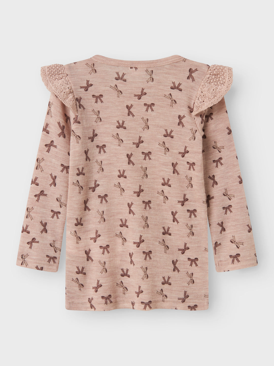 name it mini WANG WOOL RIB LS TOP AOP W/FLOUNCE - Shadow Gray | Bows - Torgunns Barneklær AS