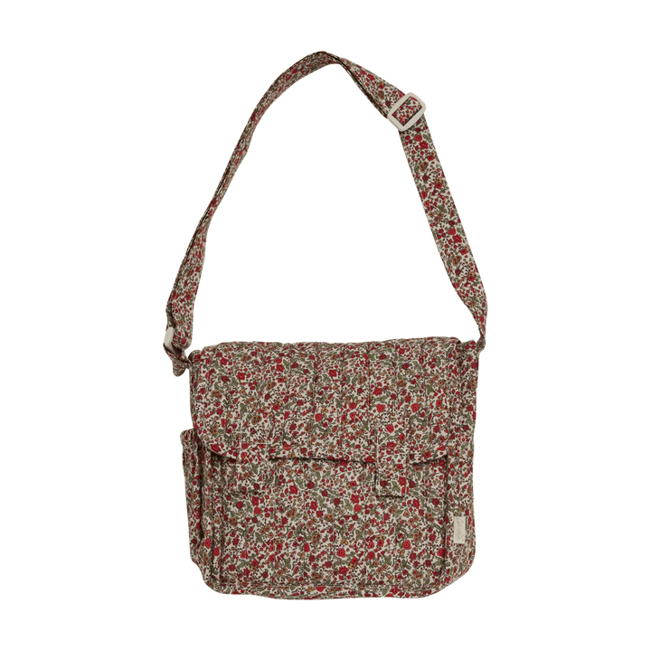 Blomstermønstret skulderveske for barn med justerbart rem og lommer, perfekt til babyutstyr og daglig bruk.