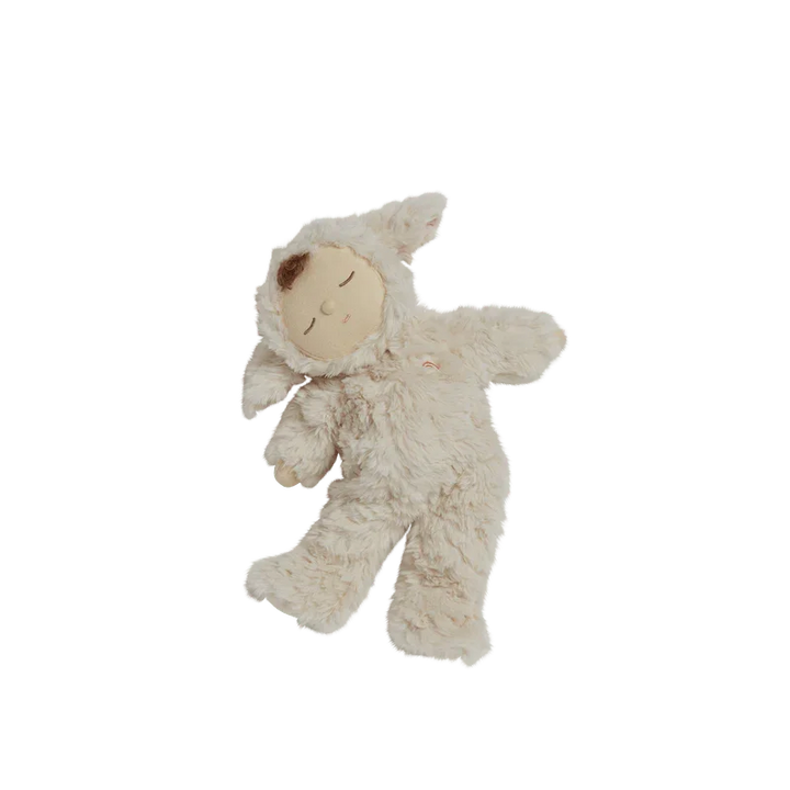 Myk ullbamse i lammeutfit for spedbarn, perfekt som babyutstyr og trøstesak