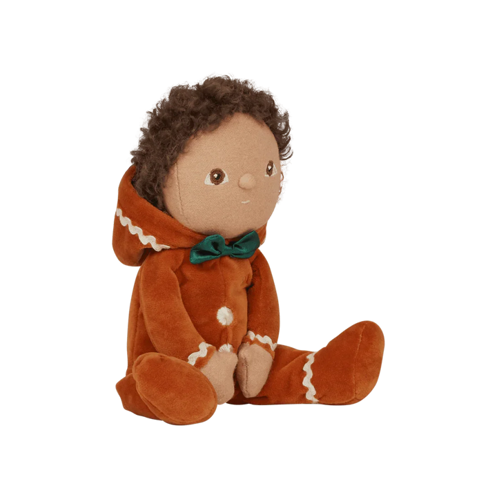 Myk julepepperkakeplush med grønn sløyfe, perfekt julegave for spedbarn og småbarn