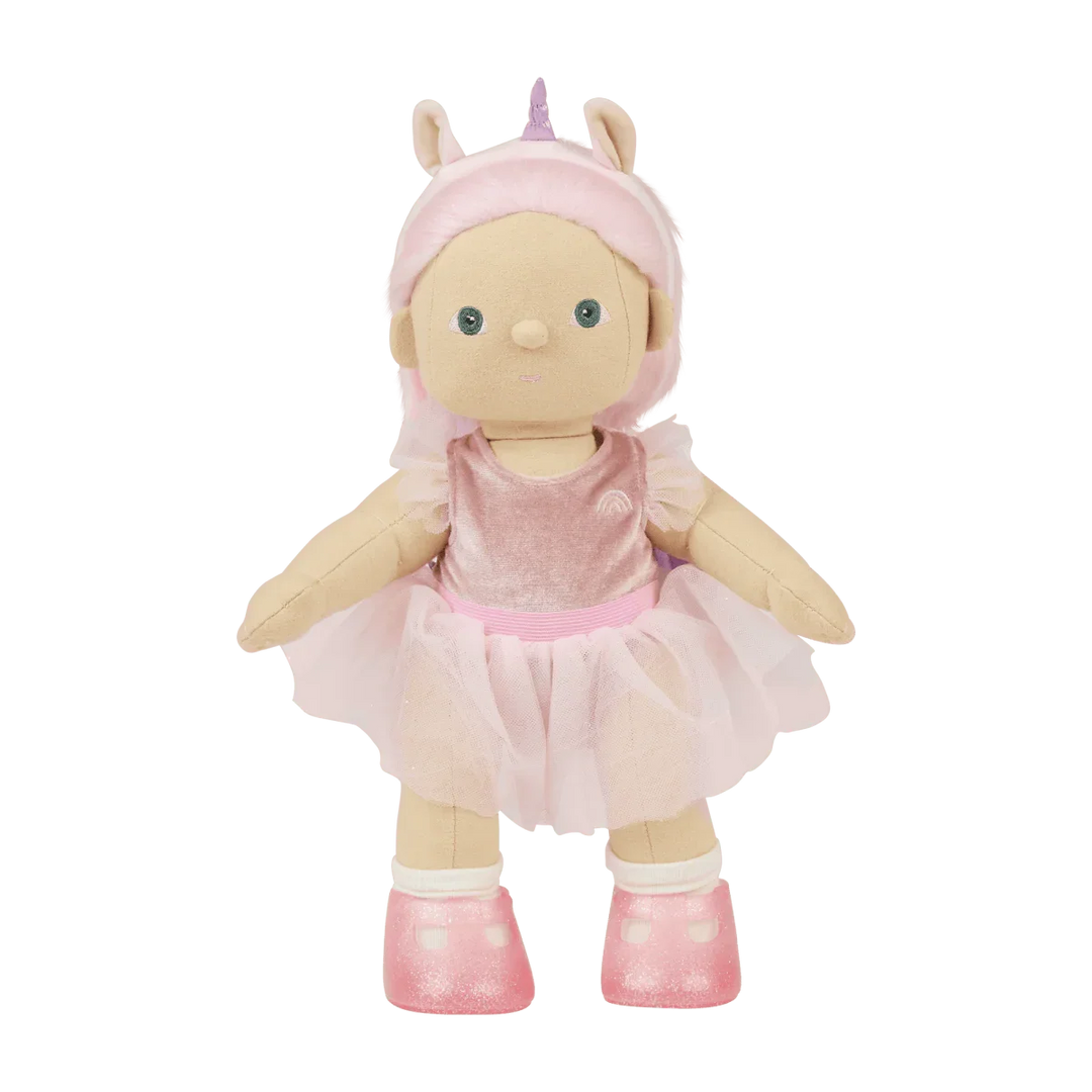 Myk ballerina-dukke med enhjørningehorn, rosa tutu og glitrende sko for spedbarn og småbarn