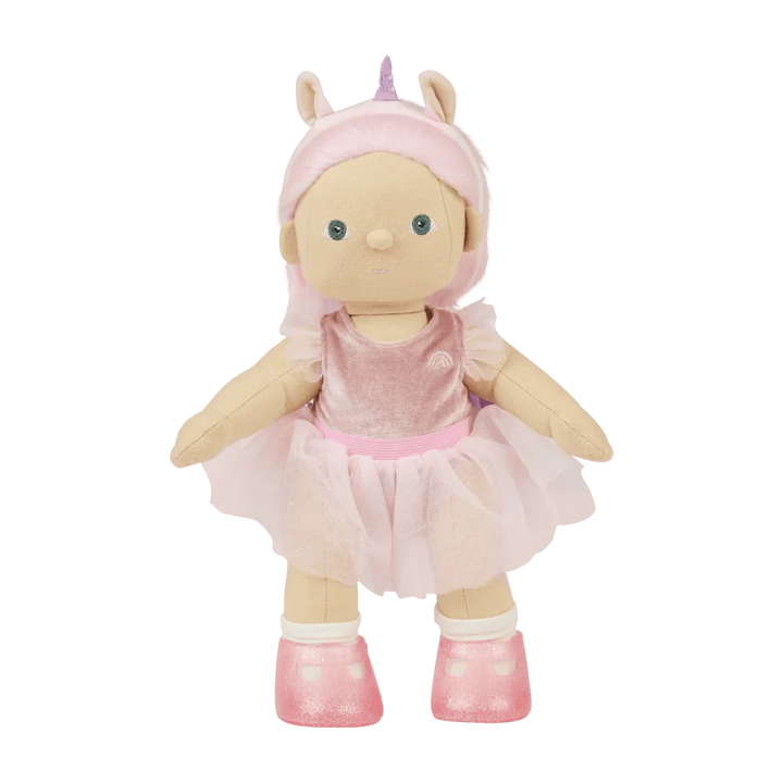 Myk ballerina-dukke med enhjørningehorn, rosa tutu og glitrende sko for spedbarn og småbarn