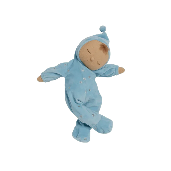 Blå myk plysdukke i stjernemønstret pyjamas, perfekt som babygave eller sovevenn for spedbarn.