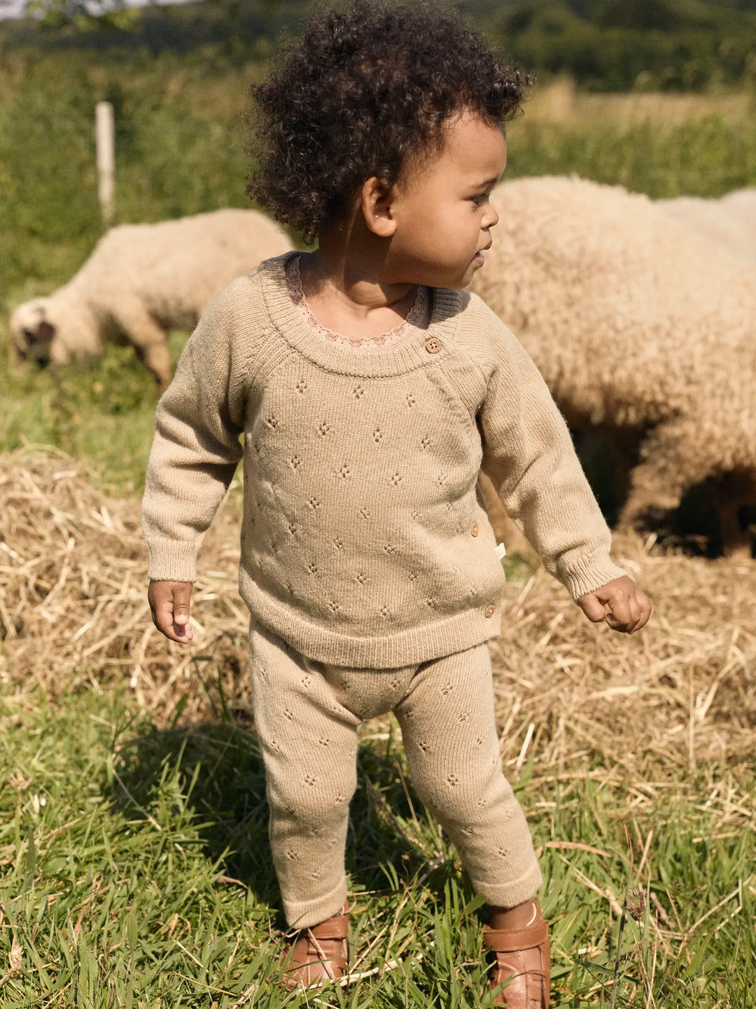Lil' Atelier Baby WOOL NALIO LS WRAP KNIT - Safari Melange - Torgunns Barneklær AS