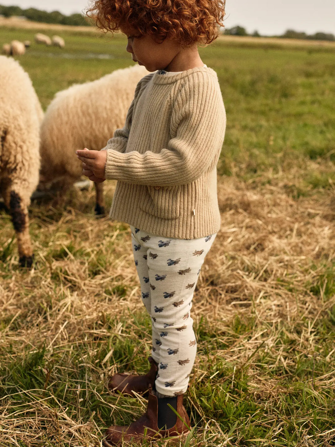 Lil' Atelier Mini WOOL NALU SLIM LEGGING - Turtledove Melange | Airplane - Torgunns Barneklær AS