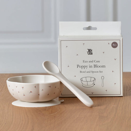Jack o Juno Poppy in Bloom - Bowl & Spoon Set Poppy Print - Torgunns Barneklær AS