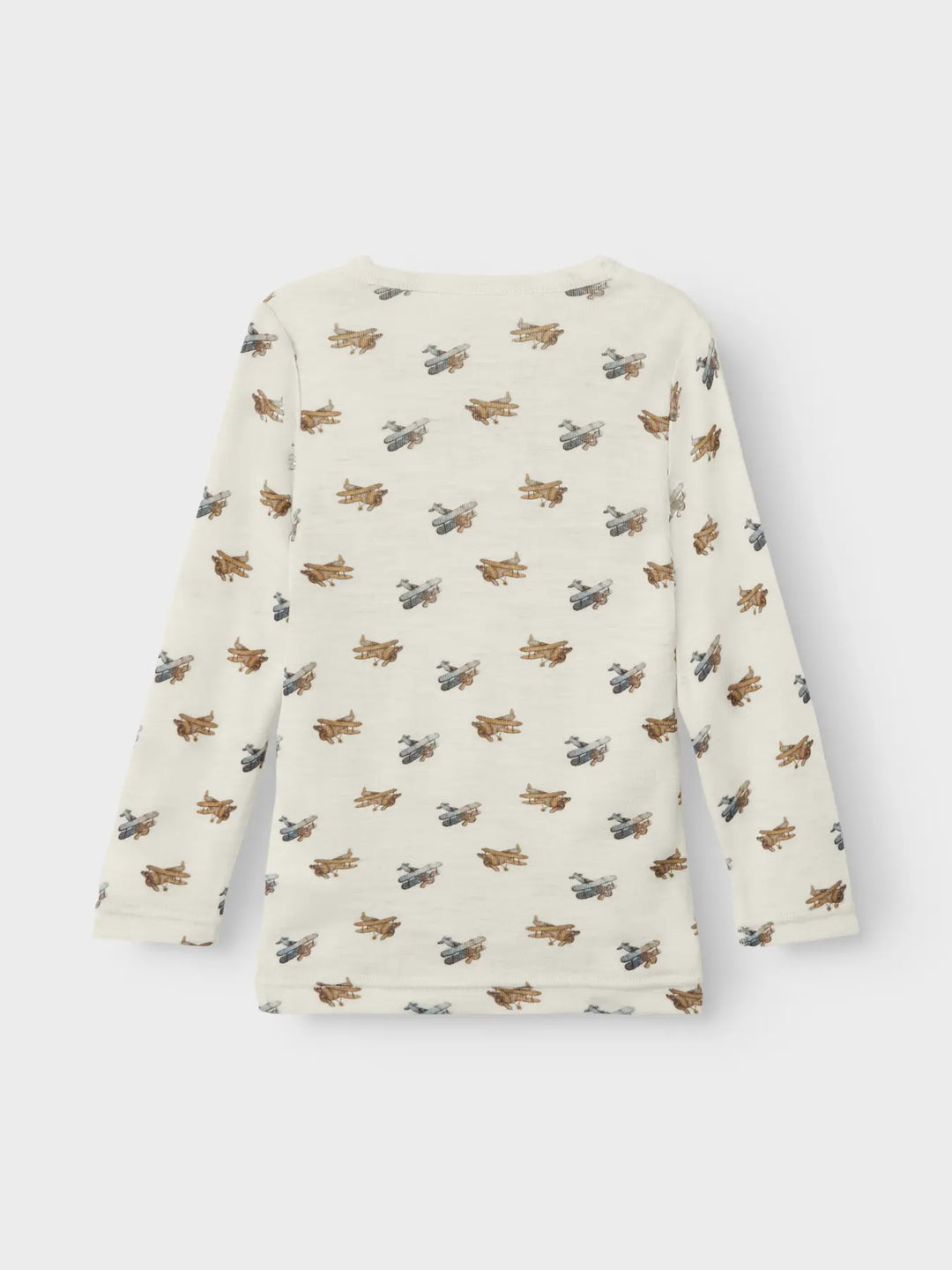 Lil' Atelier Mini WOOL NALU LS SLIM TOP - Turtledove Melange | Airplane - Torgunns Barneklær AS
