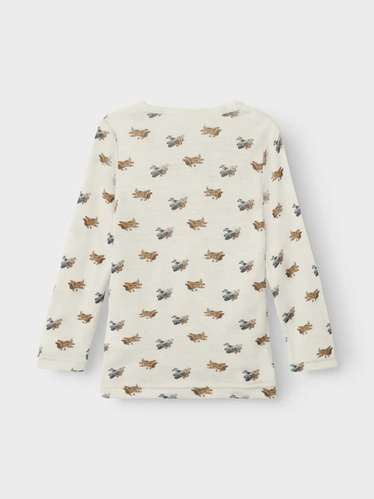Lil' Atelier Mini WOOL NALU LS SLIM TOP - Turtledove Melange | Airplane - Torgunns Barneklær AS
