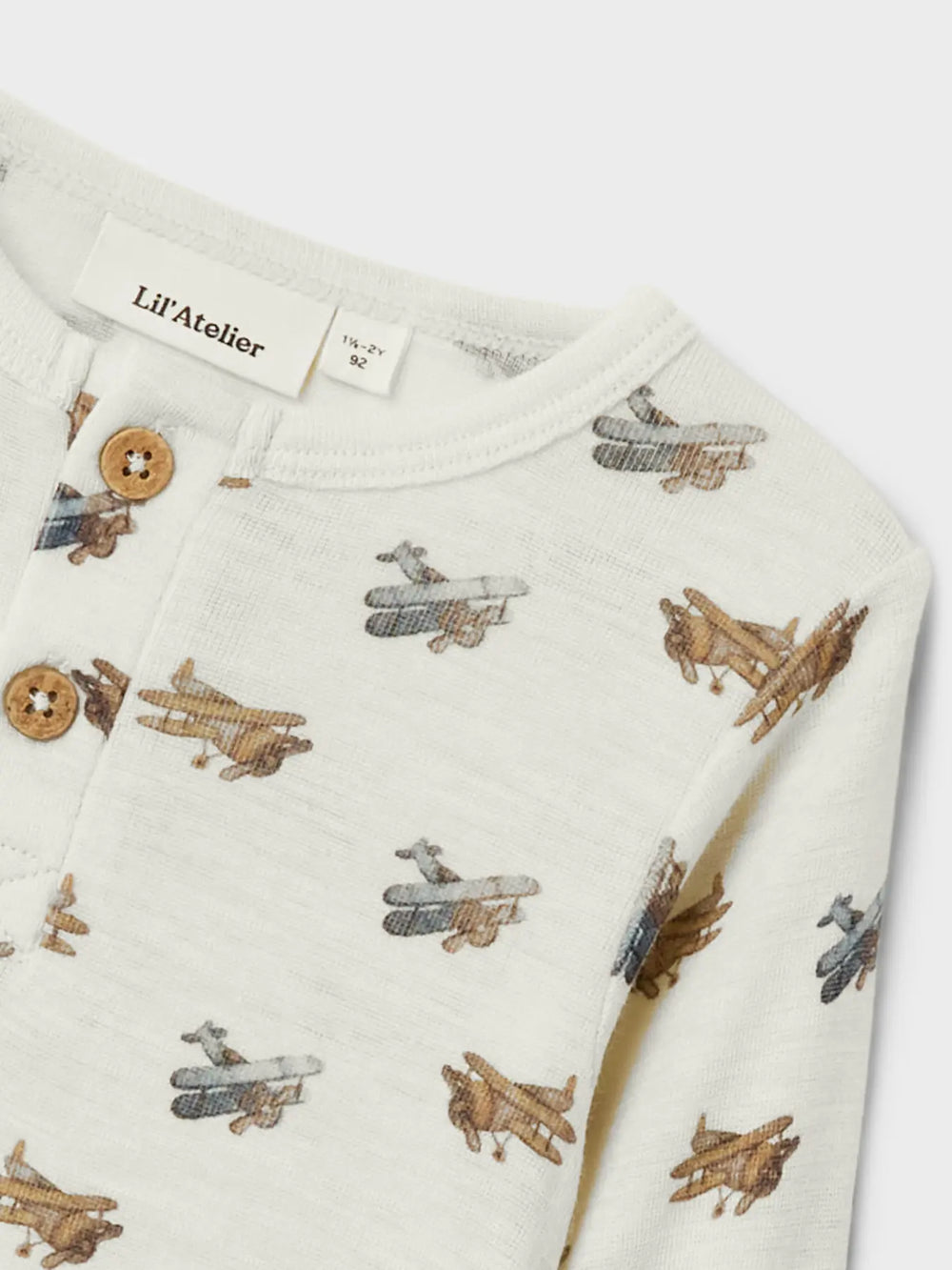 Lil' Atelier Mini WOOL NALU LS SLIM TOP - Turtledove Melange | Airplane - Torgunns Barneklær AS