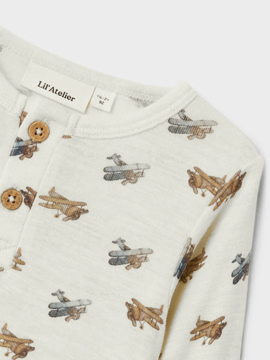 Lil' Atelier Mini WOOL NALU LS SLIM TOP - Turtledove Melange | Airplane - Torgunns Barneklær AS