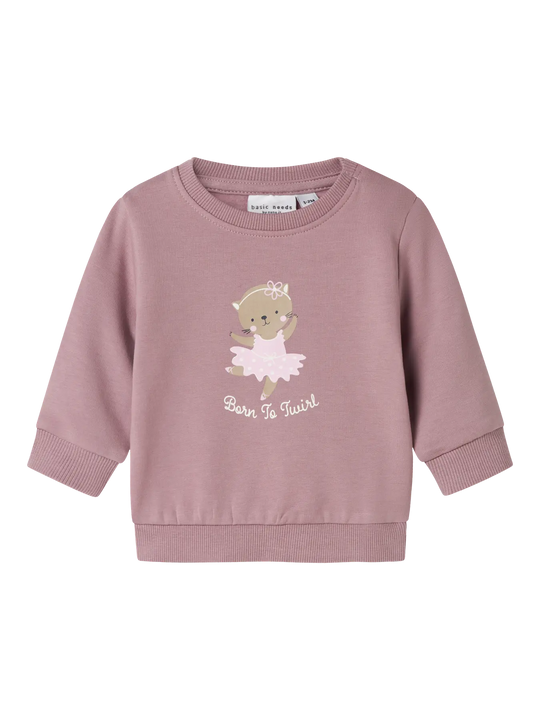 name it baby VRILLIE LS SWEAT - Elderberry | Cat Ballerina