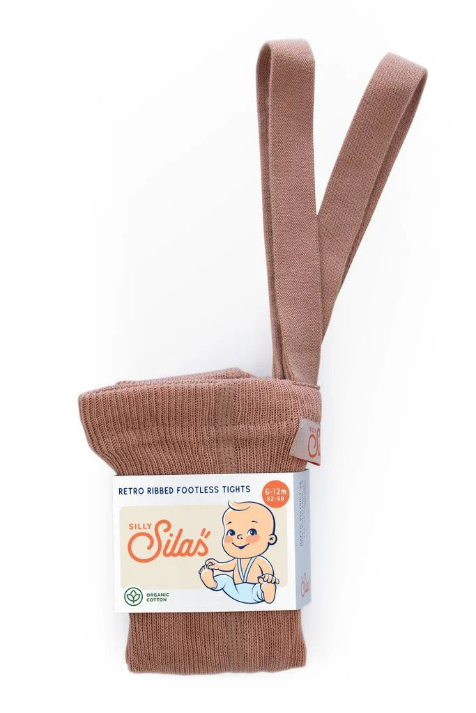 Silly Sila's retro ribbed footless tights i økologisk bomull for spedbarn 6-12m