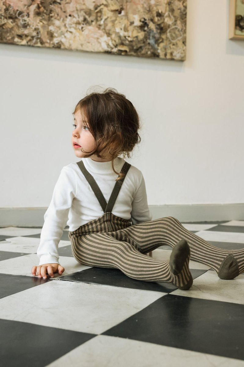 SillySilas® | Special Strømpebukse m/seler - Seaweed Brown x Peanut Striped | Torgunns Barneklær AS