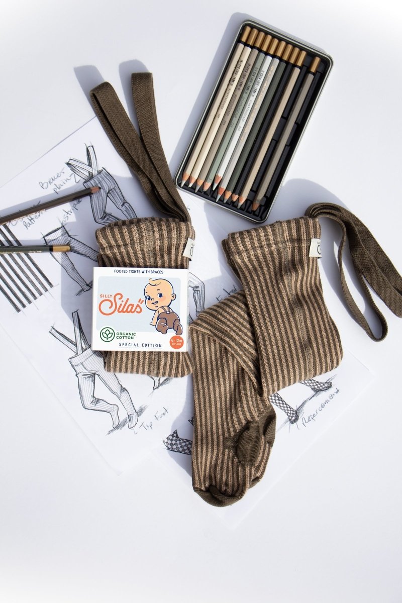 SillySilas® | Special Strømpebukse m/seler - Seaweed Brown x Peanut Striped | Torgunns Barneklær AS