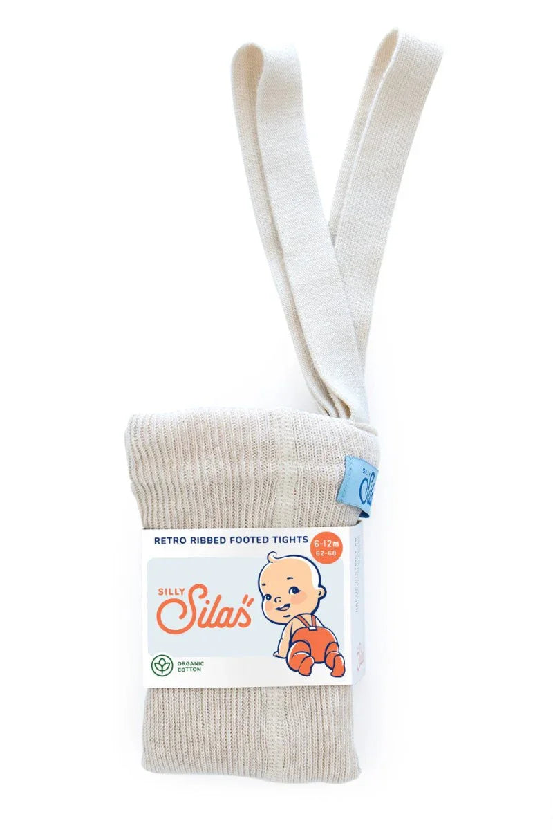 Silly Sila's retro ribbed footed tights i økologisk bomull for spedbarn 6-12m