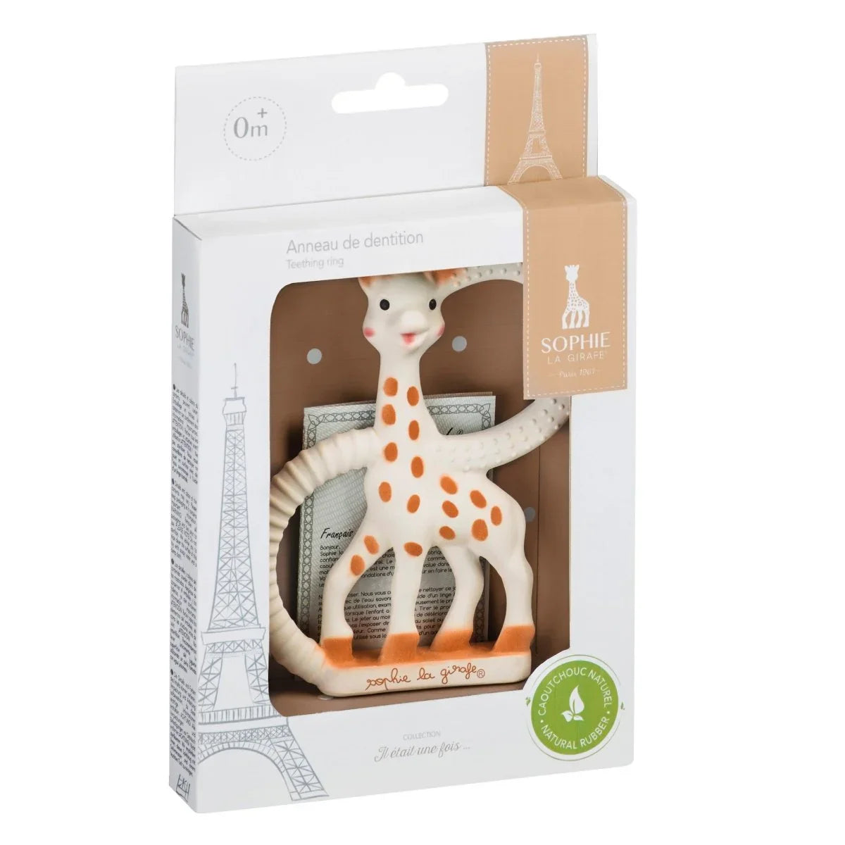 Sophie la Girafe naturlig gummiknagge for spedbarn, 0m+, med Eiffeltårn-design