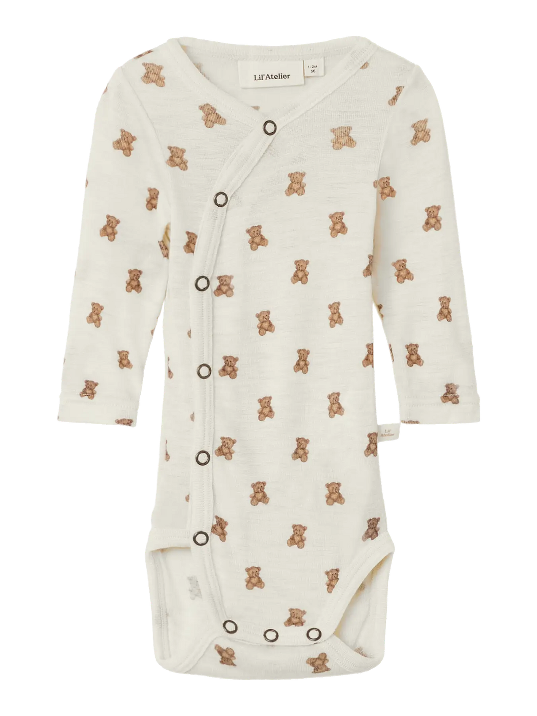 Lil' Atelier Baby WOOL NALU LS SLIM WRAP BODY - Turtledove Melange | Teddybear - Torgunns Barneklær AS