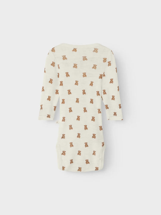 Lil' Atelier Baby WOOL NALU LS SLIM WRAP BODY - Turtledove Melange | Teddybear - Torgunns Barneklær AS