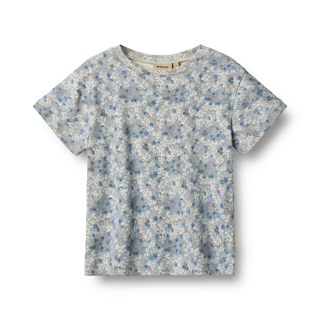 Wheat Main T-Shirt S/S Ella - Blue summer flowers | Torgunns Barneklær AS