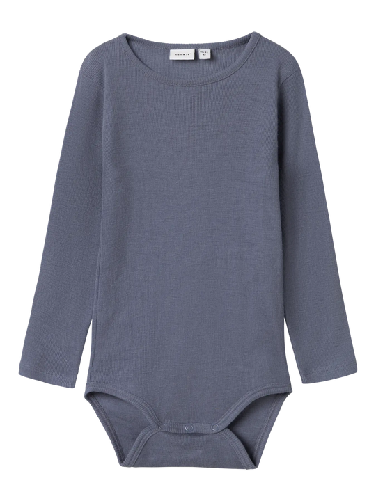 name it mini ULL/SILKE WOSSA RIB LS BODY - Folkstone Gray - Torgunns Barneklær AS