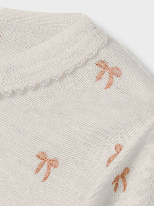 Lil' Atelier Mini WOOL NALU LS SLIM TOP - Turtledove Melange | Bow - Torgunns Barneklær AS