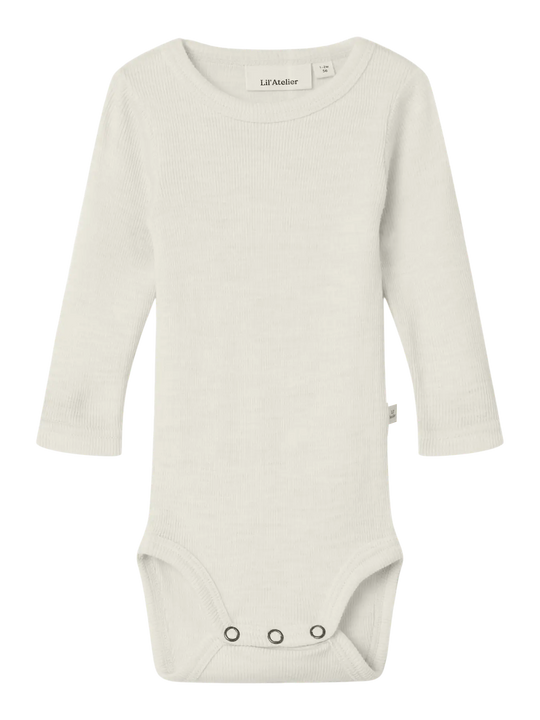Lil' Atelier Baby WOOL NALU RIB LS SLIM BODY - Turtledove Melange - Torgunns Barneklær AS