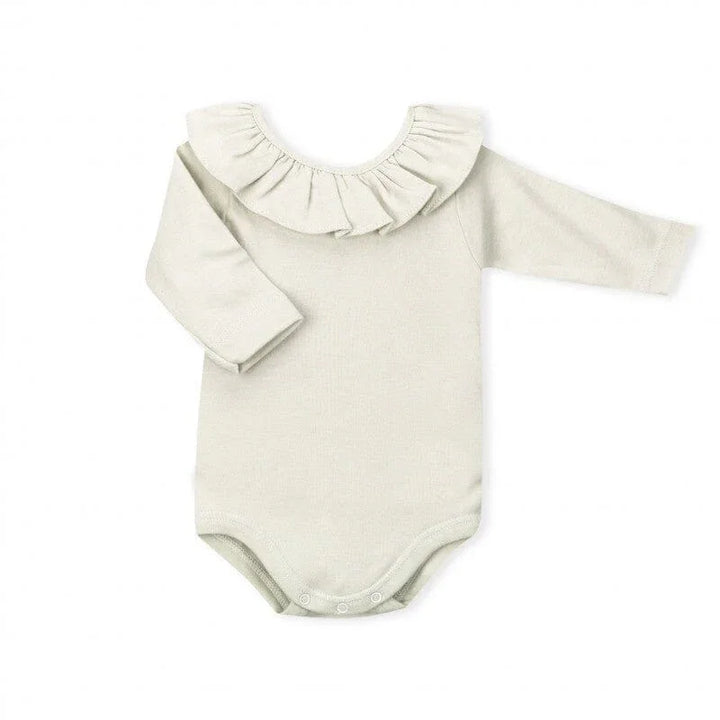 Myk babybody med ruffelkrage, perfekt for spedbarn 0-8 år