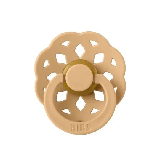 BIBS naturlig gummi sutteflaske i beige med blomsterdesign, myk og trygg for spedbarn
