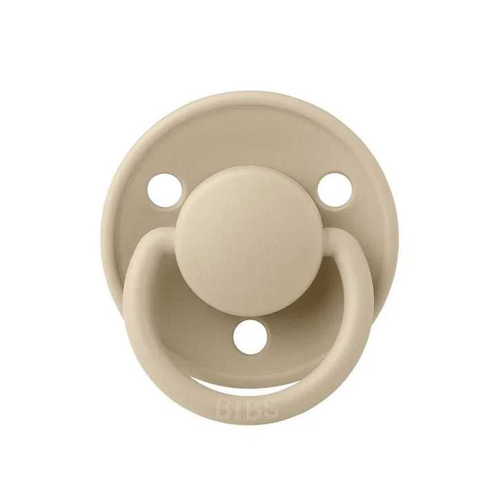 Beige BIBS-pusle med rund form og tre hull, myk silikon for spedbarn