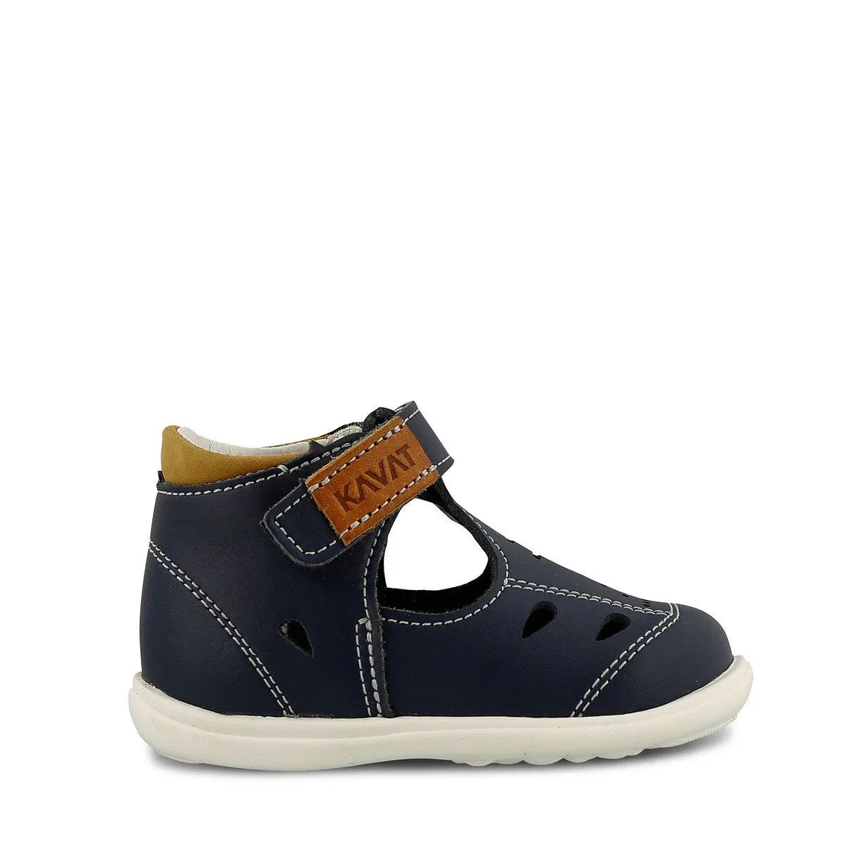 Mørkeblå KAVAT barneklær sandal med velcro, myk sole og luftige hull for små barn