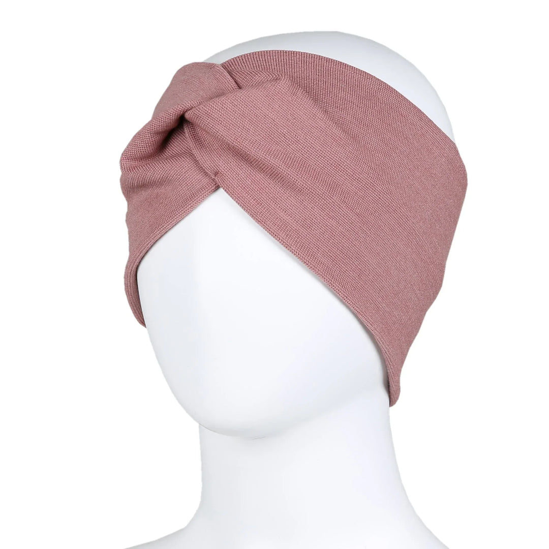 Rosa strikket turbanhodebånd for barn, myk ull og bekvem passform