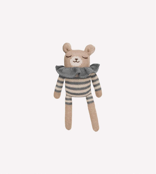 Main Sauvage Teddy Knit Toy - Slate Striped Romper Leker Main Sauvage 