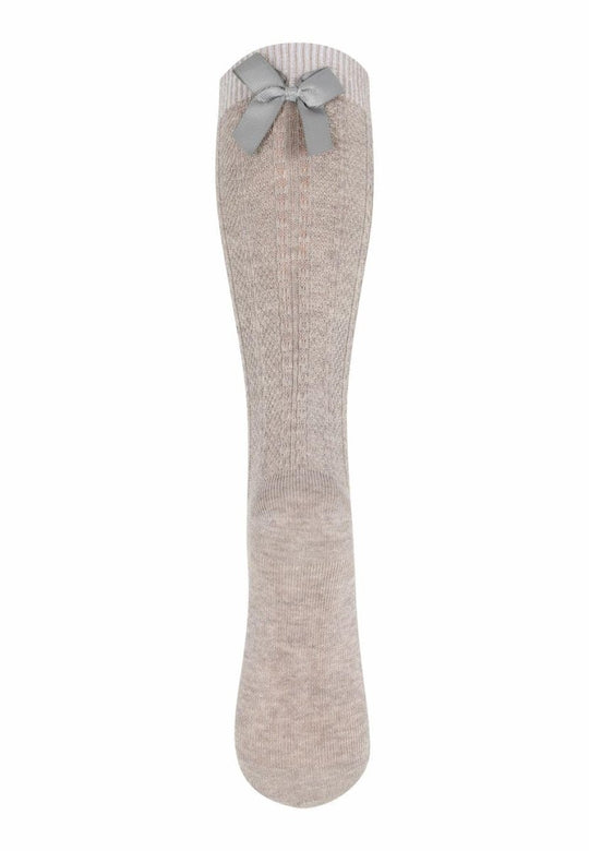 mp Denmark Sofia Knee Socks w/Bow - Light Brown Melange | Torgunns Barneklær AS
