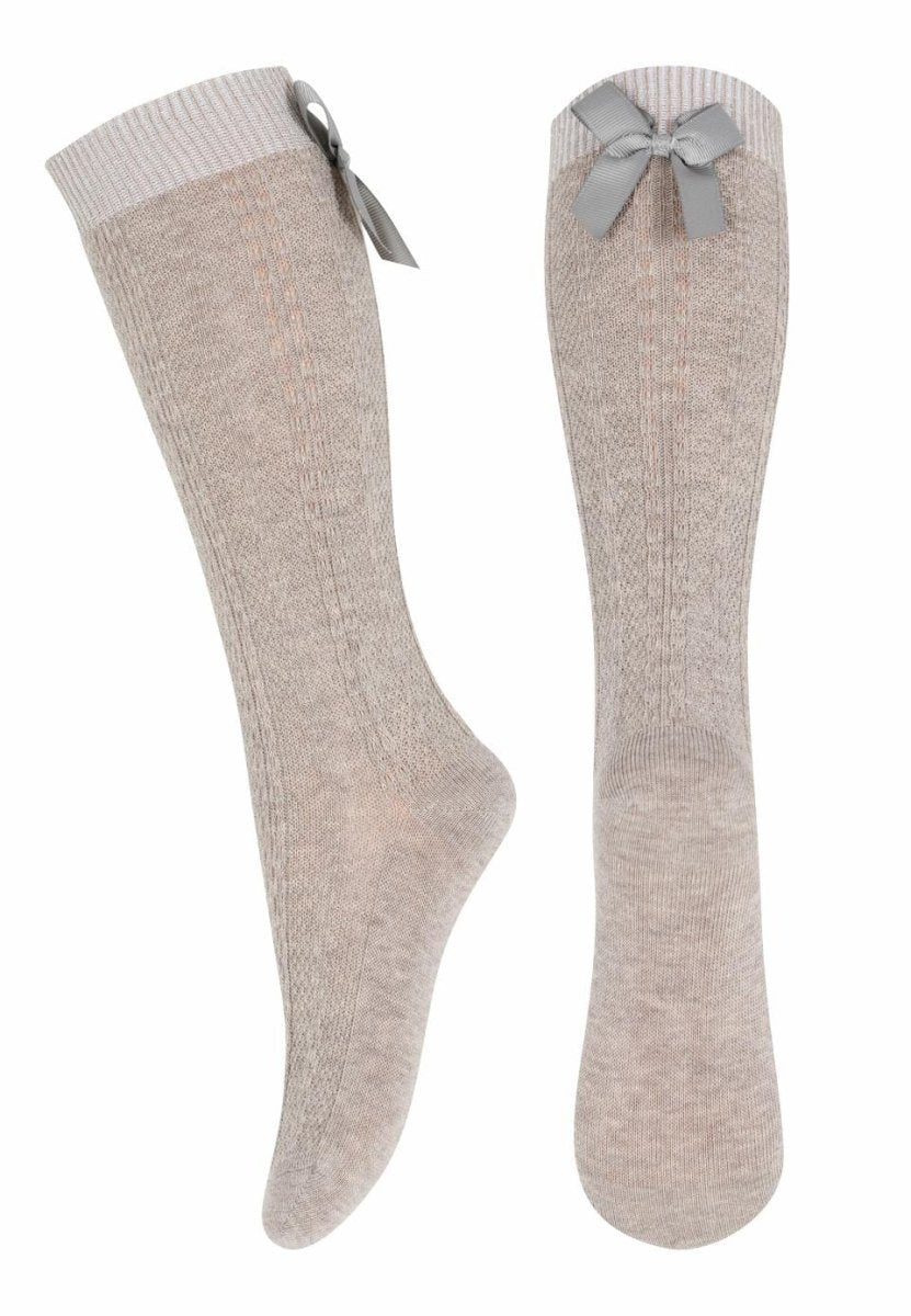 mp Denmark Sofia Knee Socks w/Bow - Light Brown Melange | Torgunns Barneklær AS
