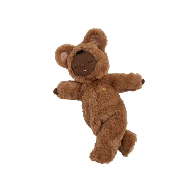 Myk brun bjørneklær for baby, med hette og regnbue detalj, perfekt barneklær 0-8 år