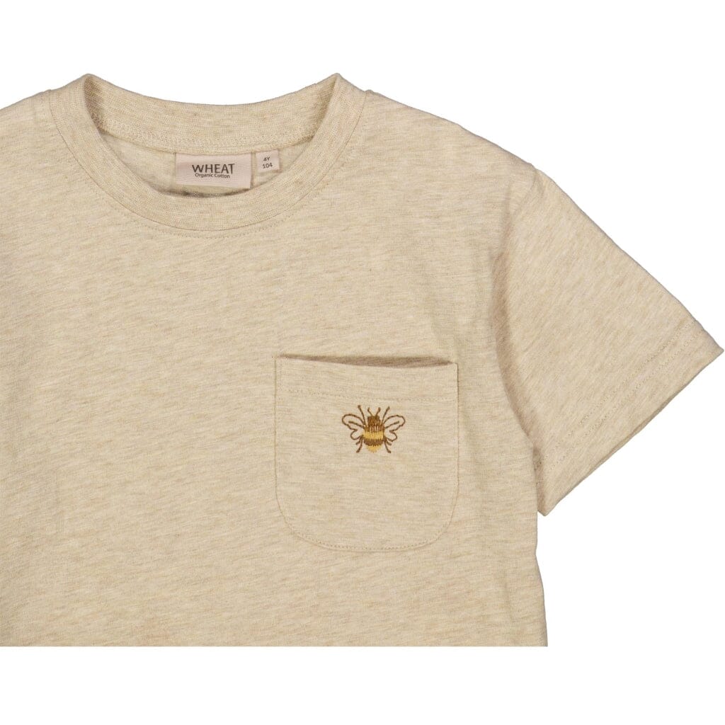 WHEAT T-Shirt Bee Embroidery - Buttermilk Melange Overdeler WHEAT 